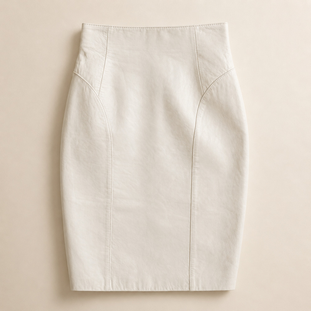 Vintage Byrnes & Baker White Leather Structural Pencil Skirt High Waist Size 6